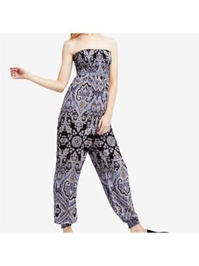 Free People Thinking of You Printed Strapless Jumpsuit Boho